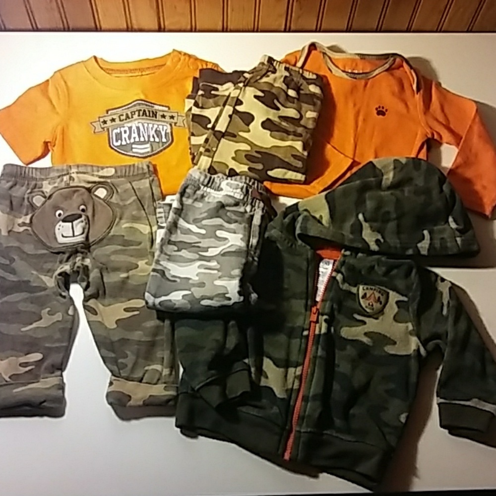 Camouflage/orange baby lot 6 items